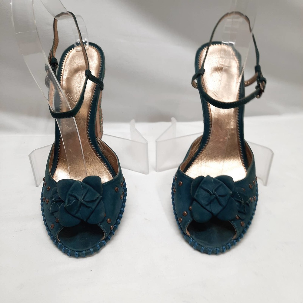 Imagine Vince Camuto BOHO Teal Cork Embroidery Rhinestone Ankle Strap Sandal 7.5